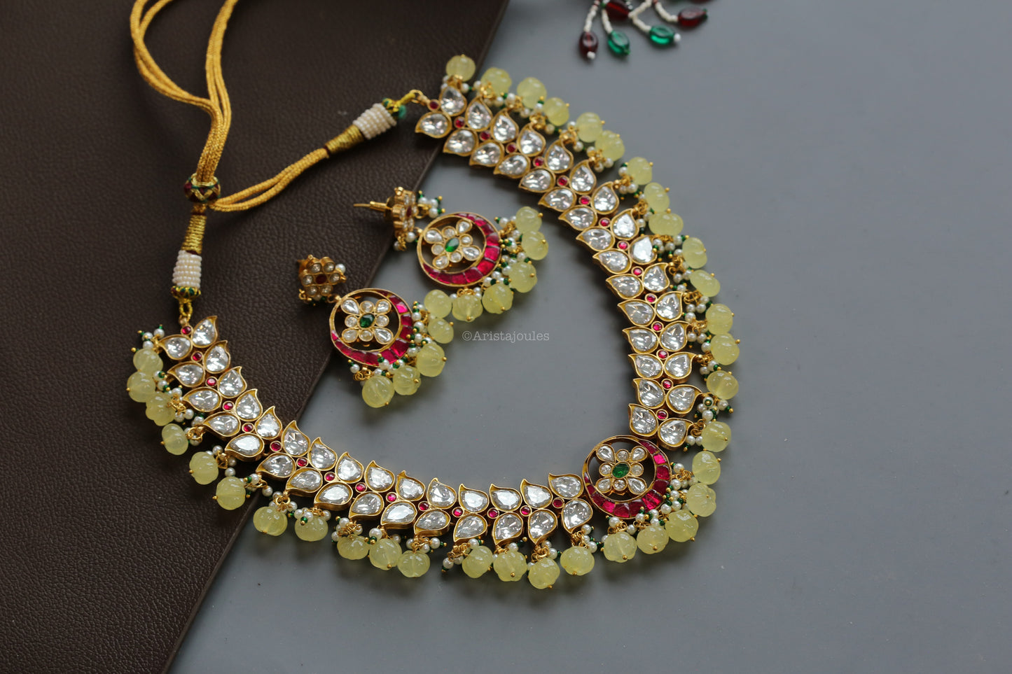 Takkar Jadau Kundan Necklace -Yellow Strawberry Quartz