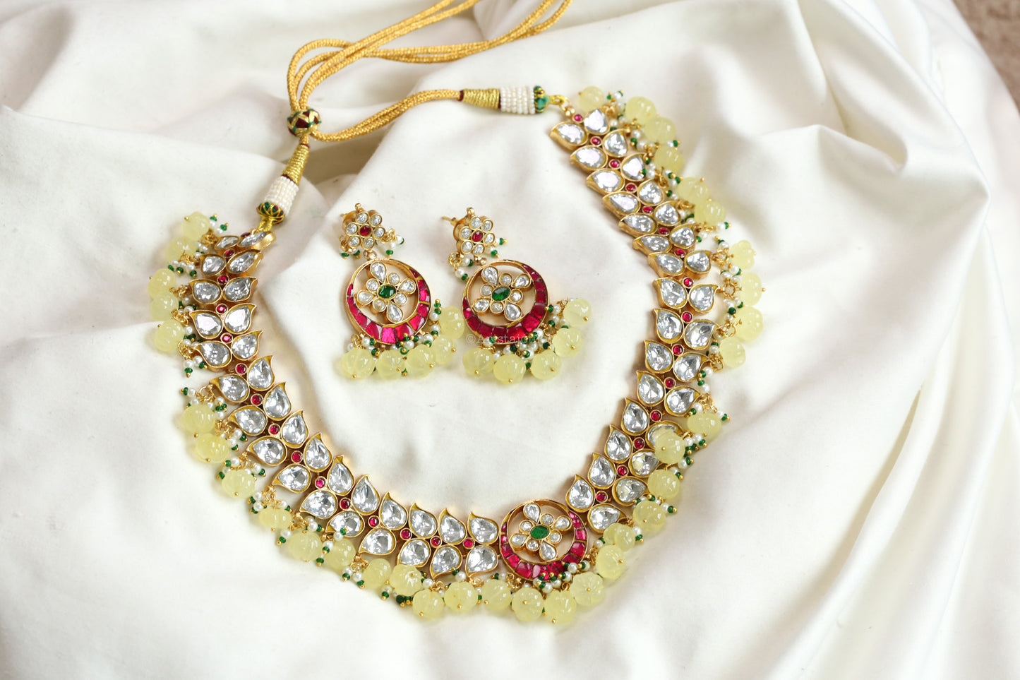 Takkar Jadau Kundan Necklace -Yellow Strawberry Quartz