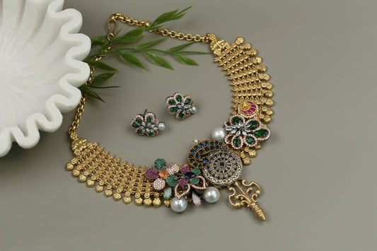 Radha Fusion Necklace (104-21) - Blue