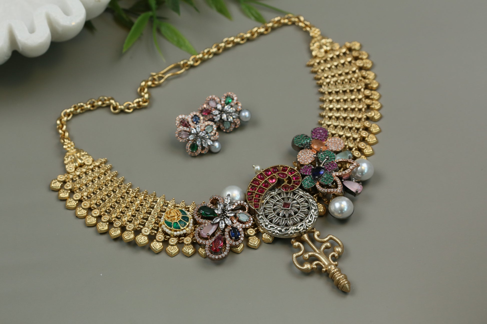 Radha Fusion Necklace (104-22) - Ruby