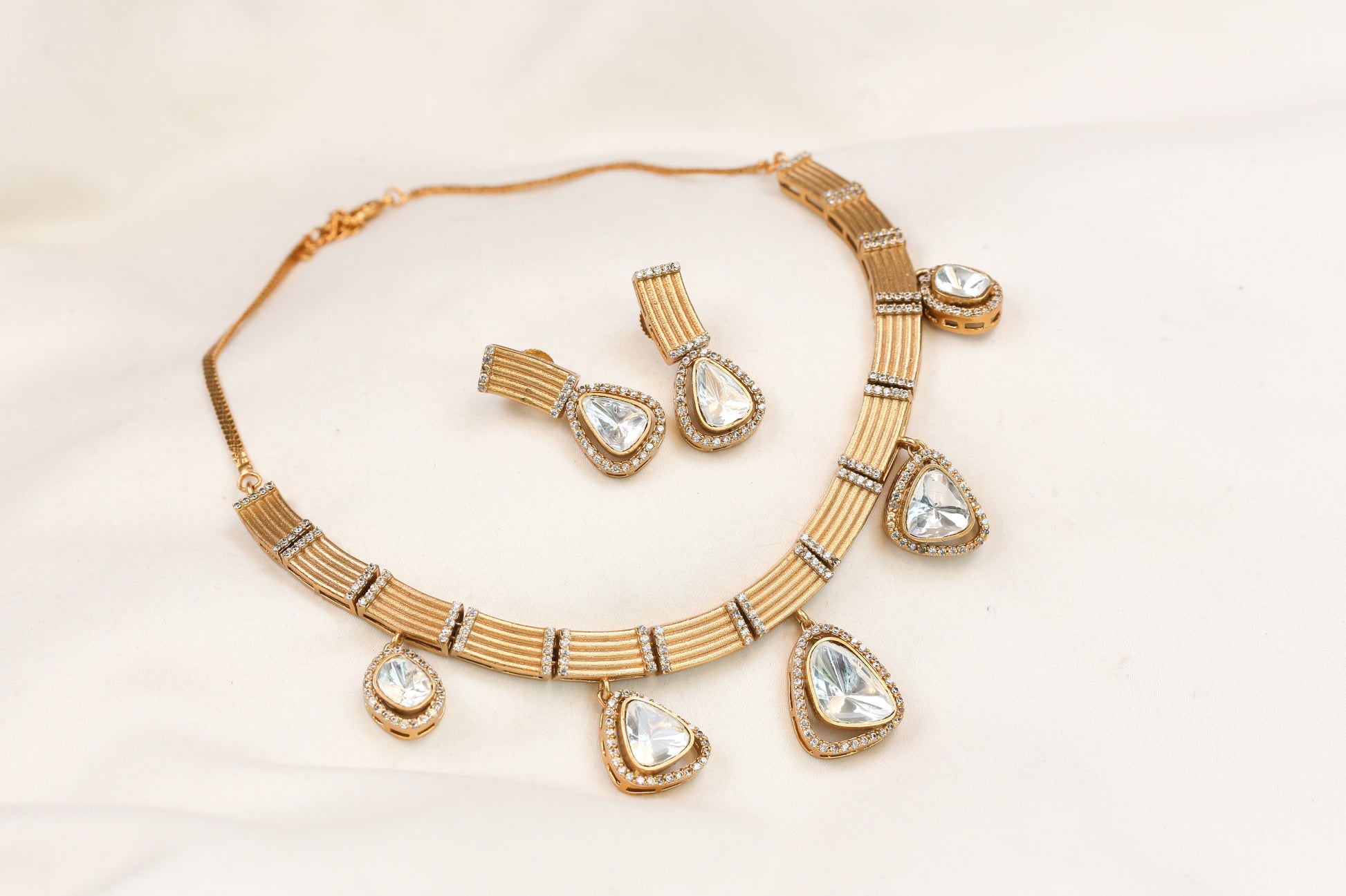 Naina Matt Gold CZ & Polki Set (104-28)