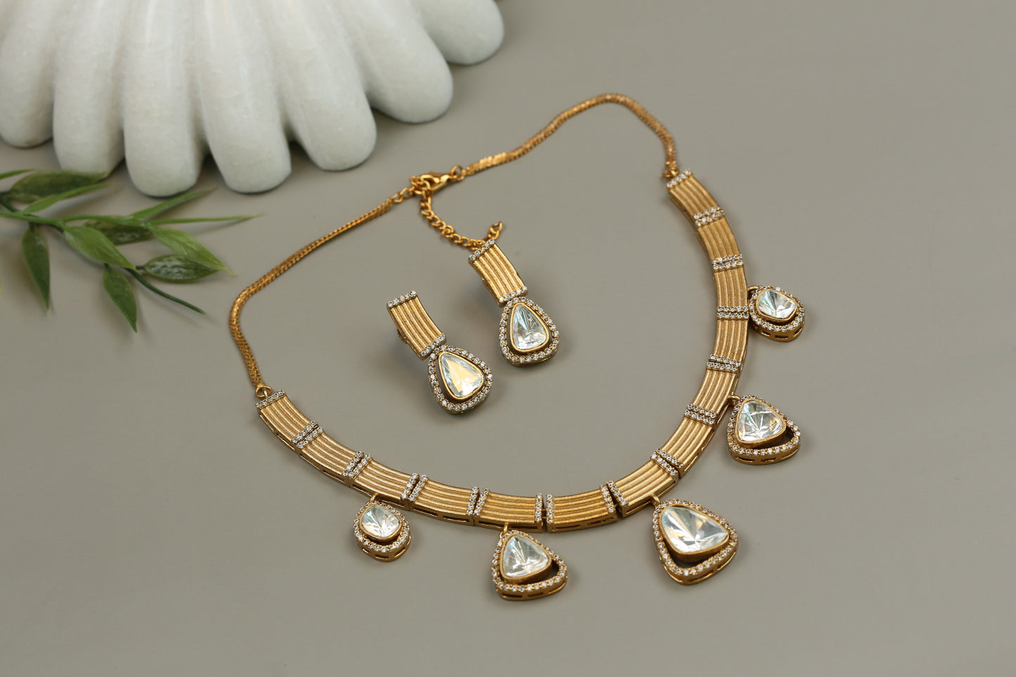 Naina Matt Gold CZ & Polki Set (104-28)