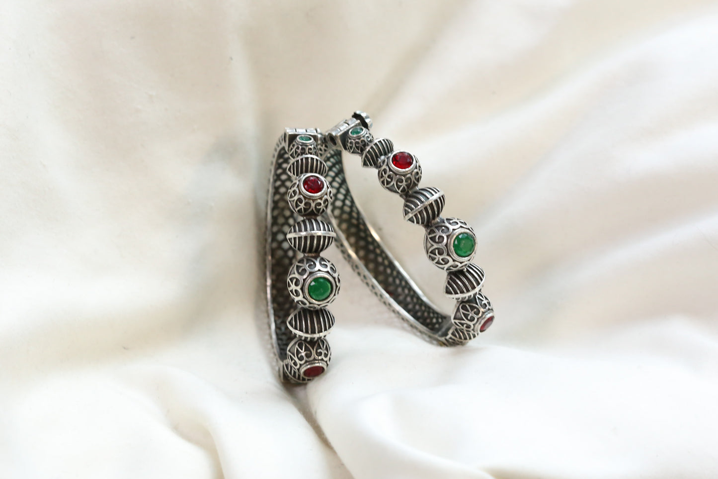 Saara Silver Looka Alike Bangle  - Ruby Green