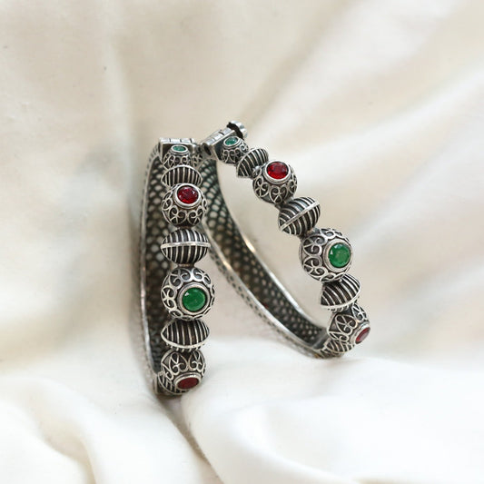 Saara Silver Looka Alike Bangle  - Ruby Green