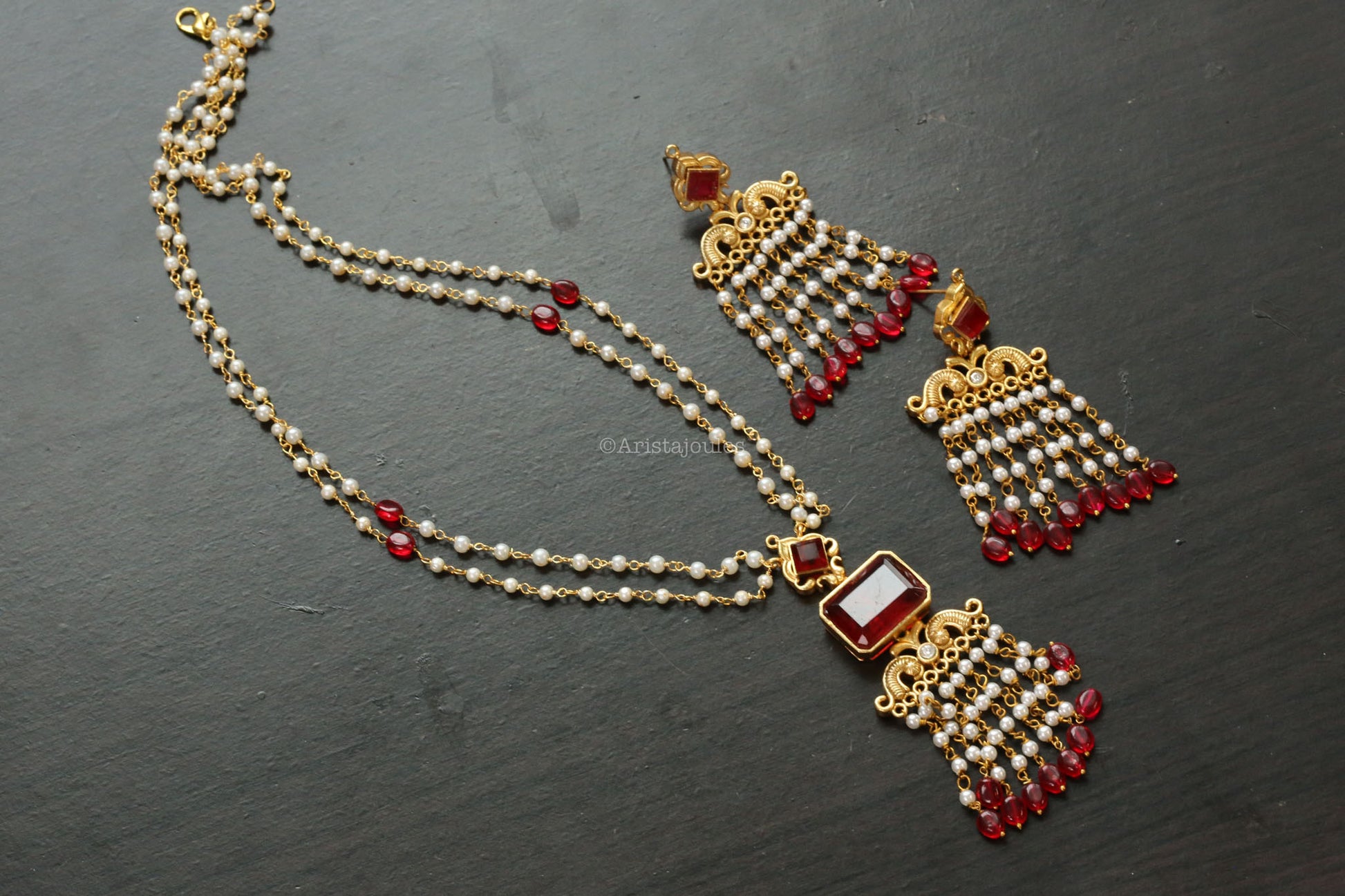 Aaira Designer Doublet Necklace Set  - Red