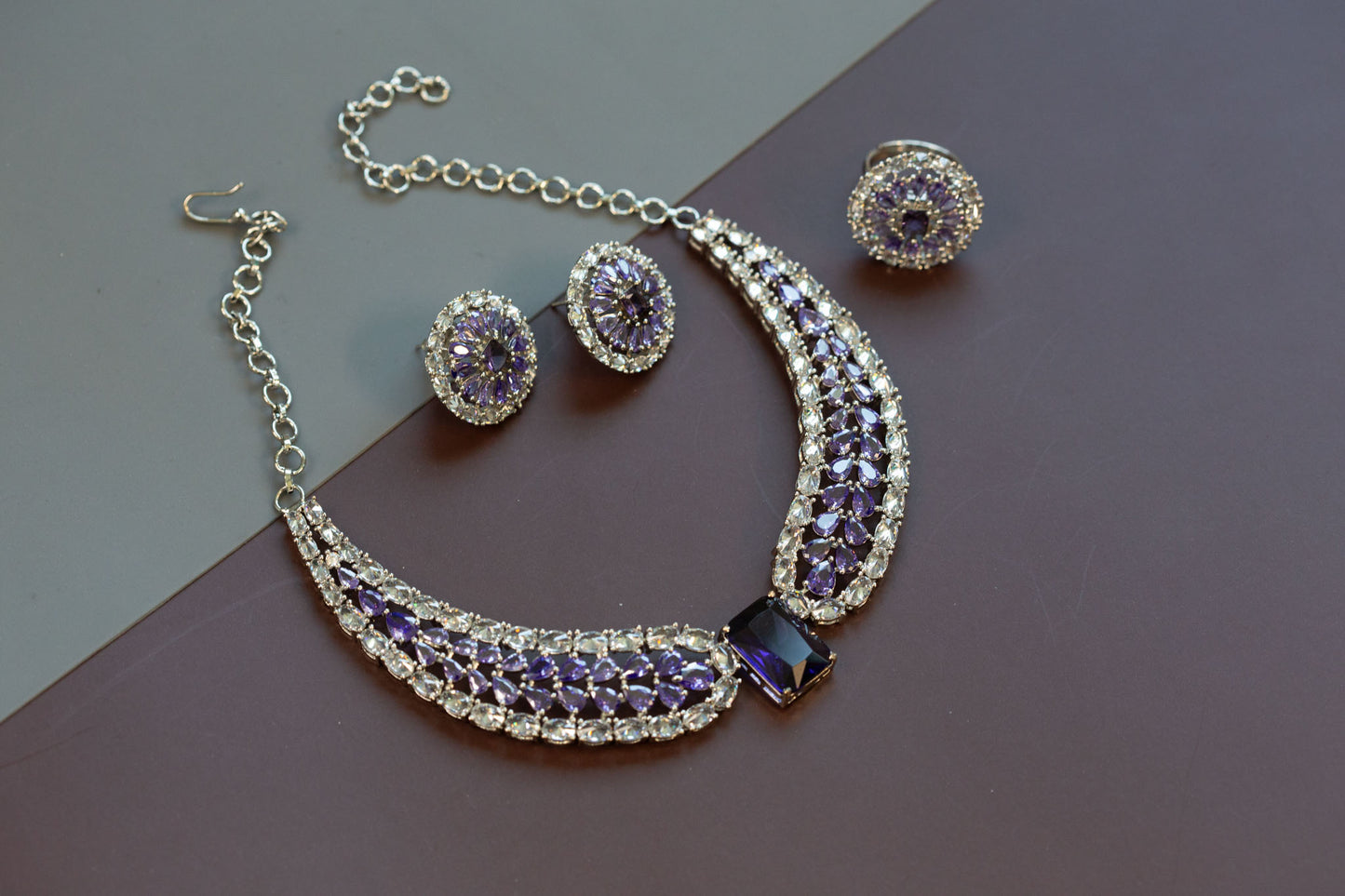 Lavender CZ Necklace, Earrings & Ring Set