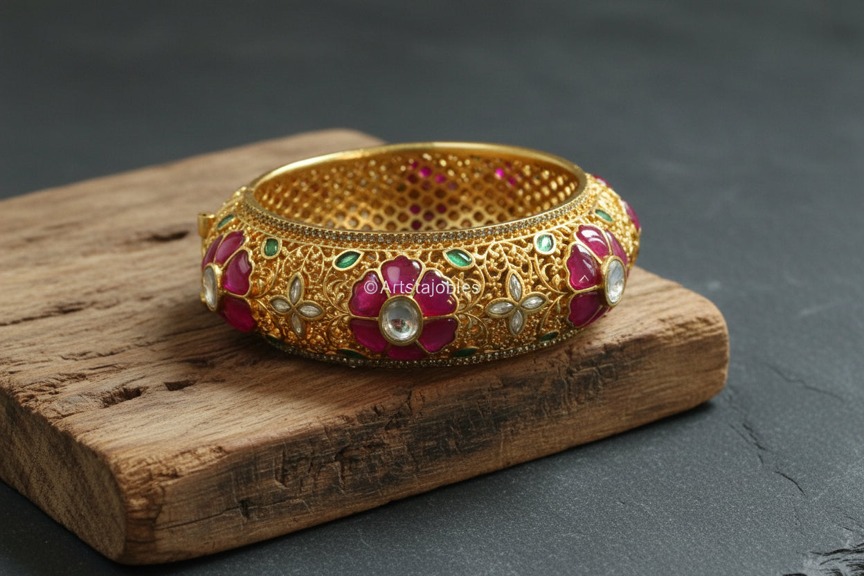 Zareen Premium Designer Jadau Kundan Bracelet  (Openable 2.4)