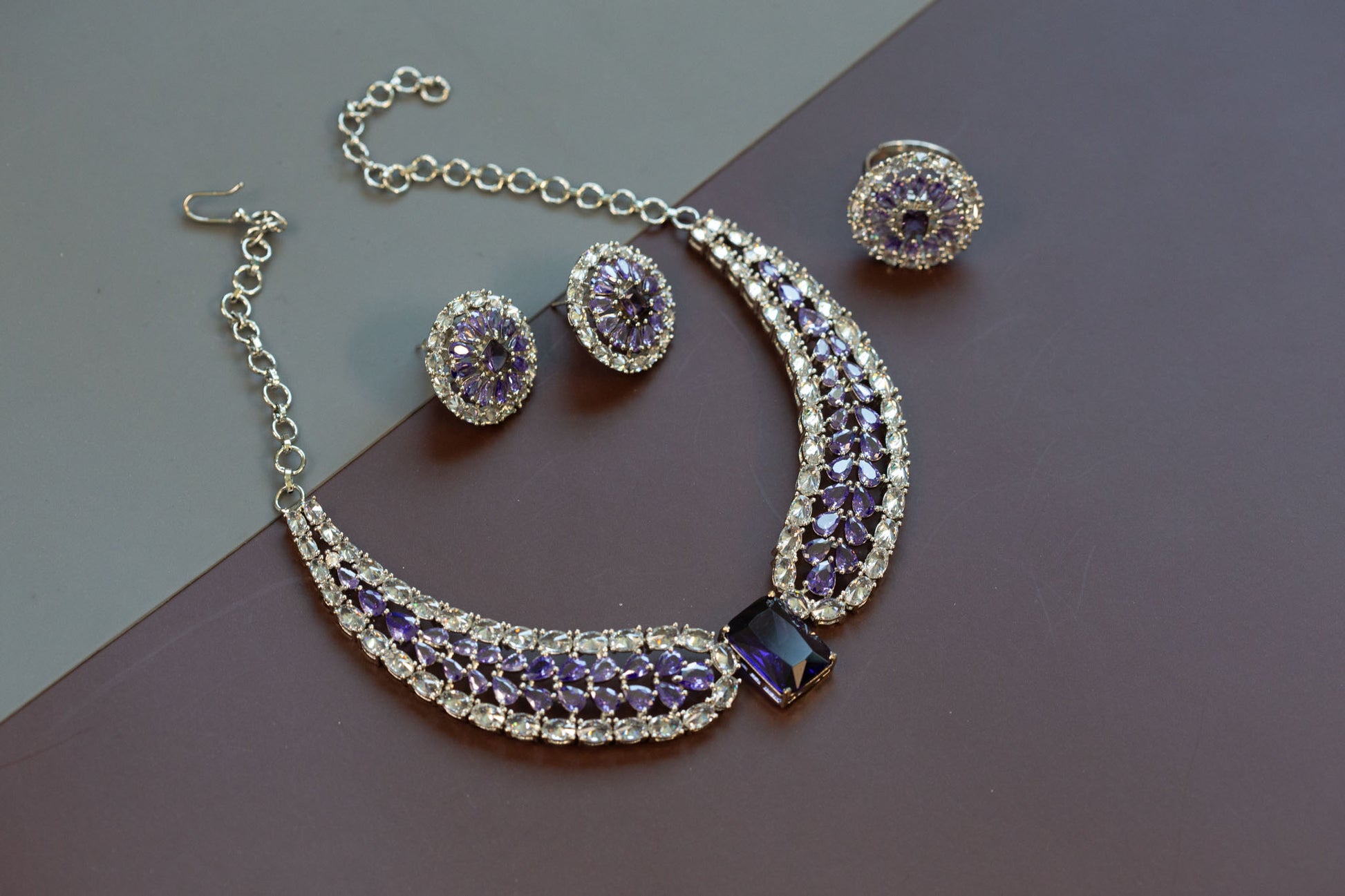 Lavender CZ Necklace, Earrings & Ring Set