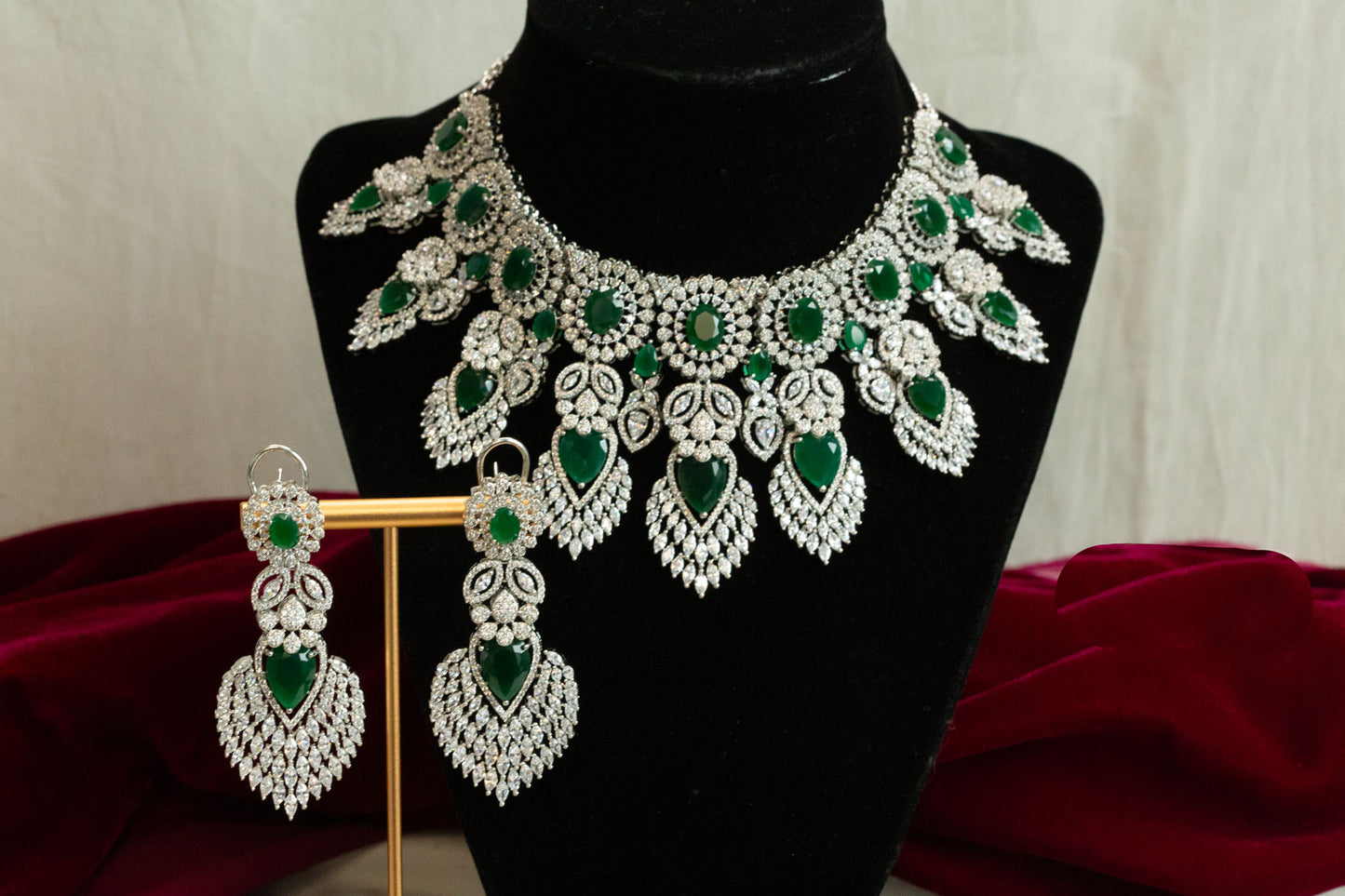 Amera Micro CZ & Green Doublet Necklace Set