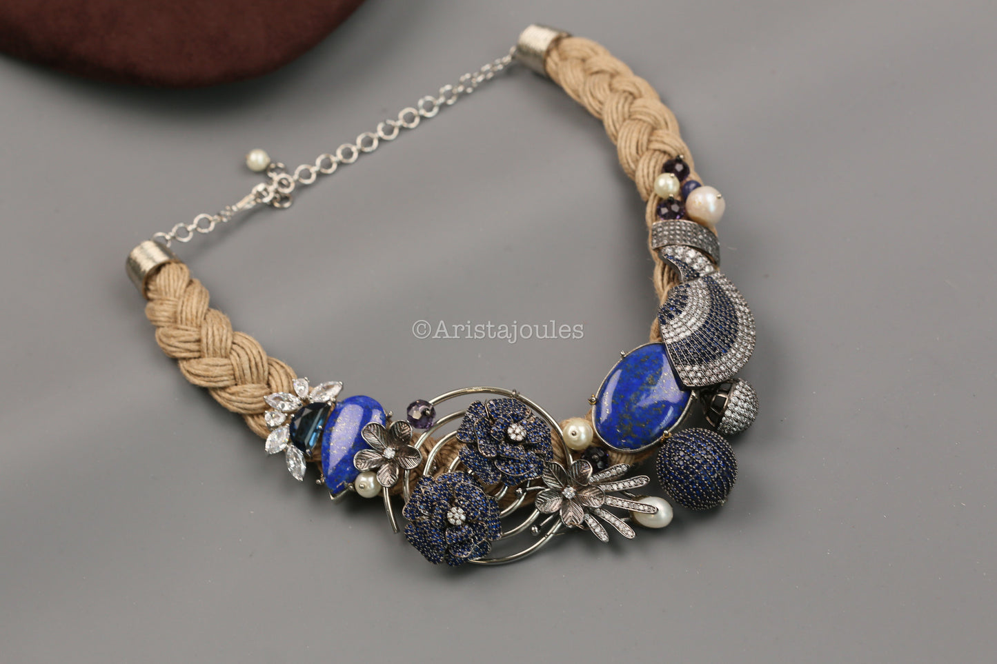 Designer Lapis, Freshwater Pearls & CZ Necklace
