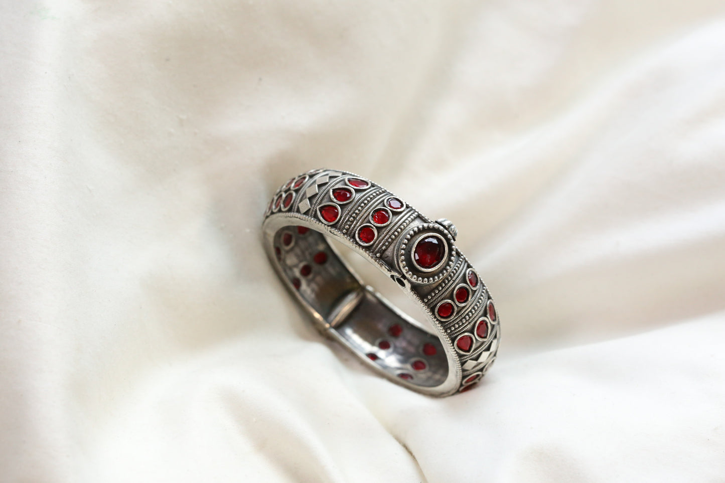 Mahi Silver Looka Alike Bangle  - Red