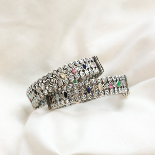 Kripa Silver Look Alike Bangle  Set - Multi