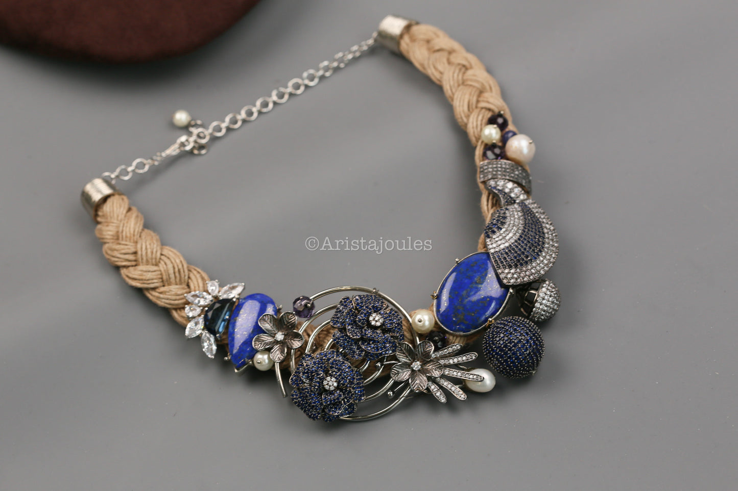 Designer Lapis, Freshwater Pearls & CZ Necklace