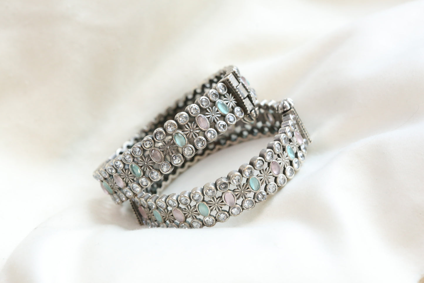 Kripa Silver Look Alike Bangle  Set - Pastel