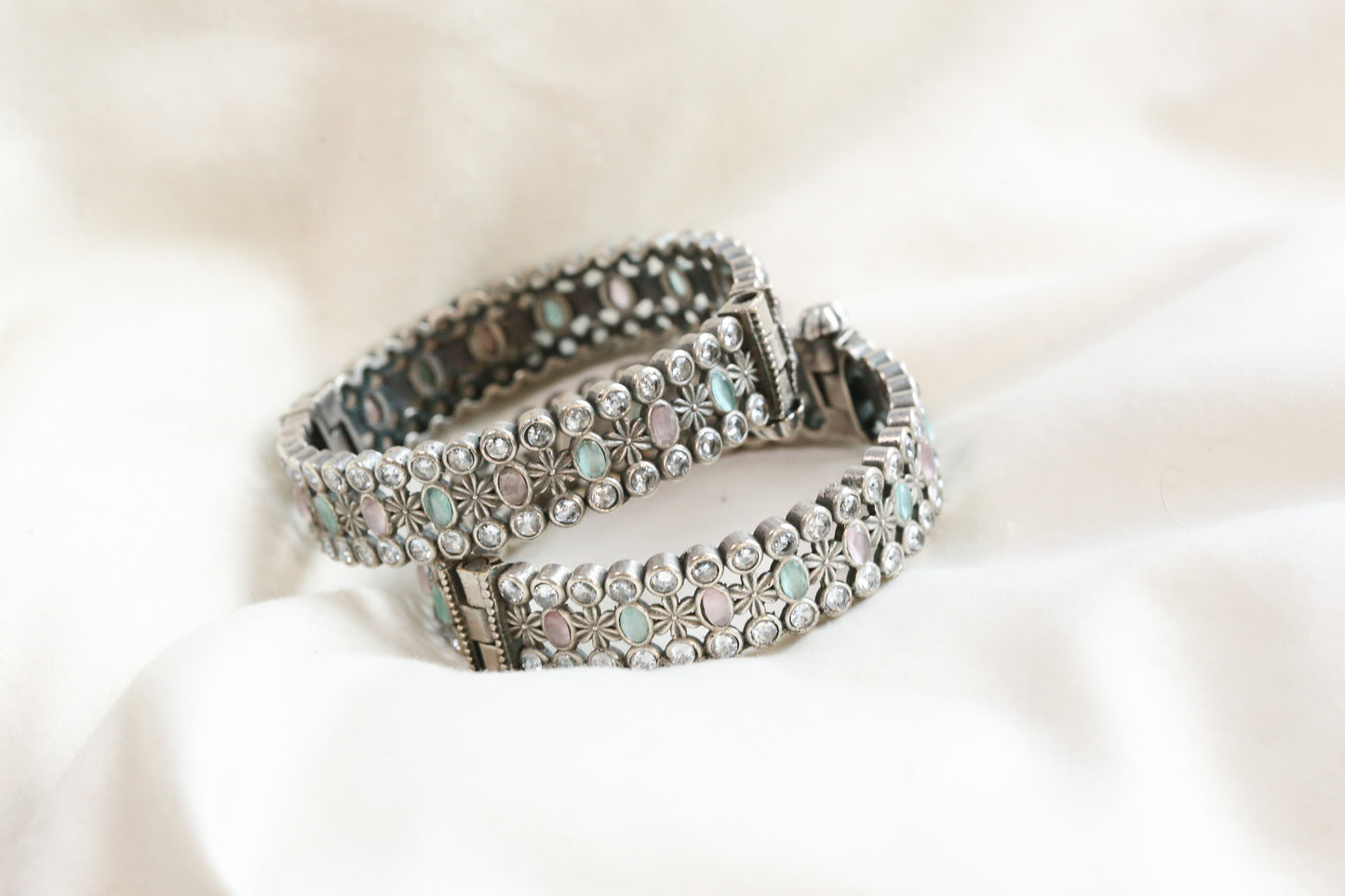 Kripa Silver Look Alike Bangle  Set - Pastel