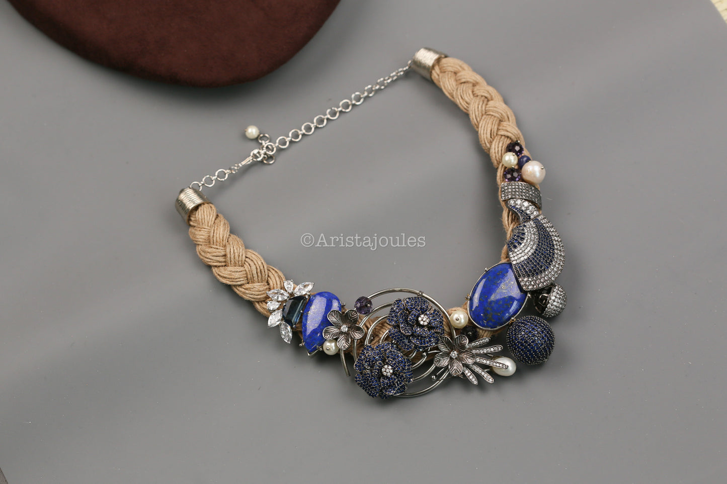 Designer Lapis, Freshwater Pearls & CZ Necklace