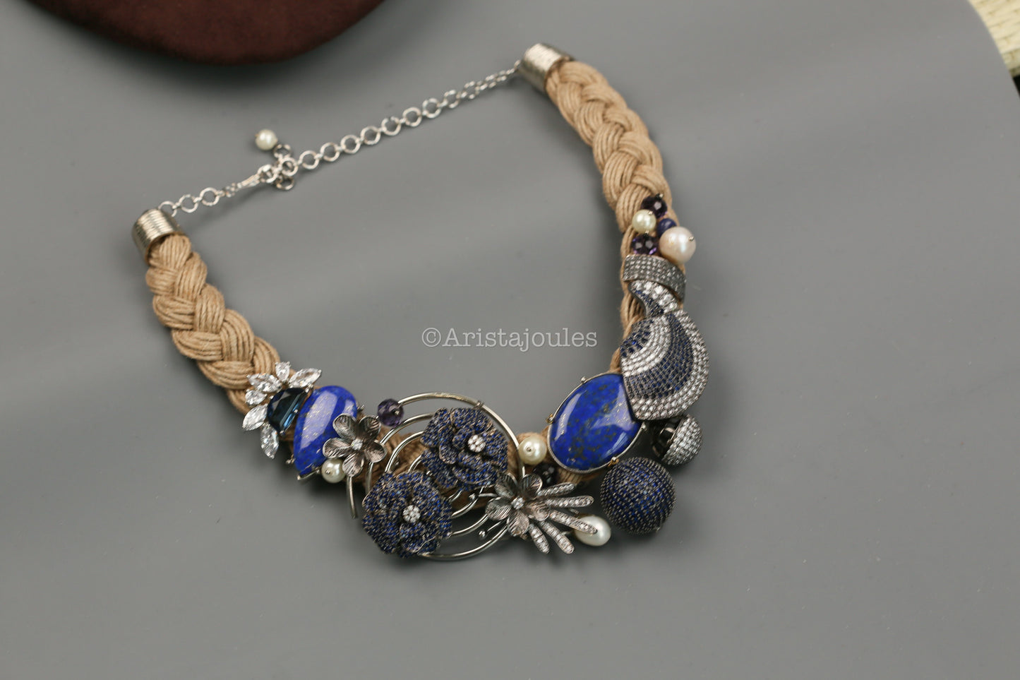 Designer Lapis, Freshwater Pearls & CZ Necklace