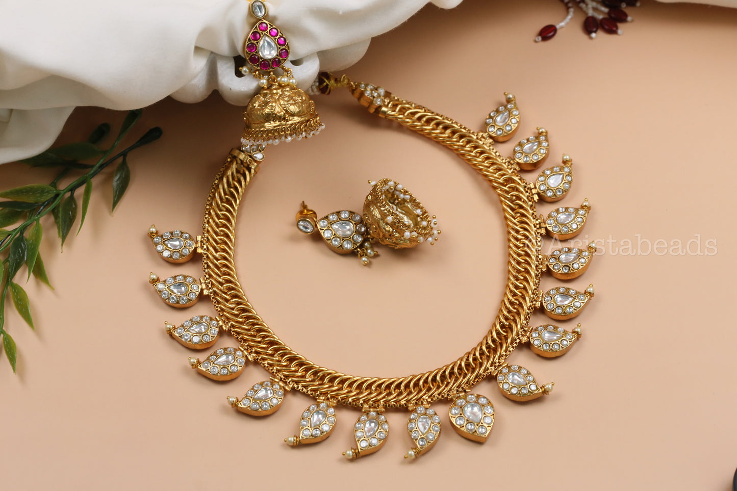 Double Sided Jalebi Mango Necklace Set - Reversible (V102-03)