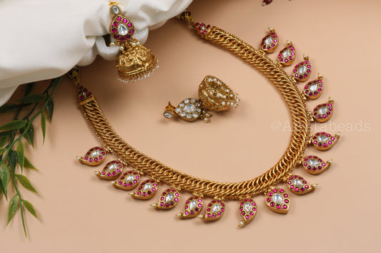 Double Sided Jalebi Mango Necklace Set - Reversible (V102-03)
