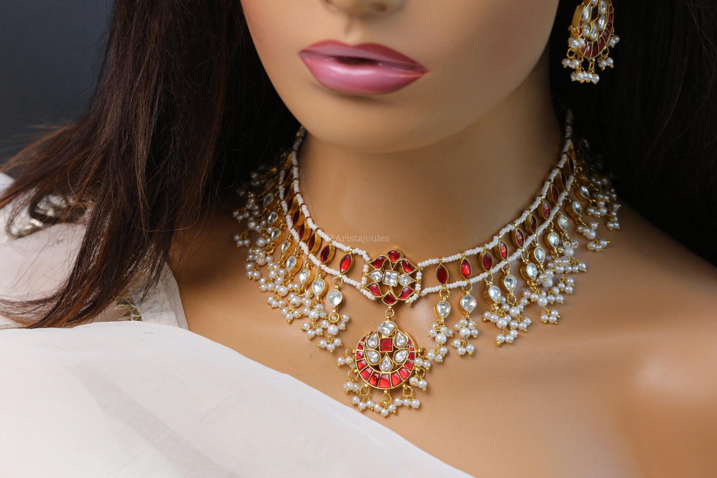 Aarzoo Handmade Jadau Kundan Necklace Set - Red