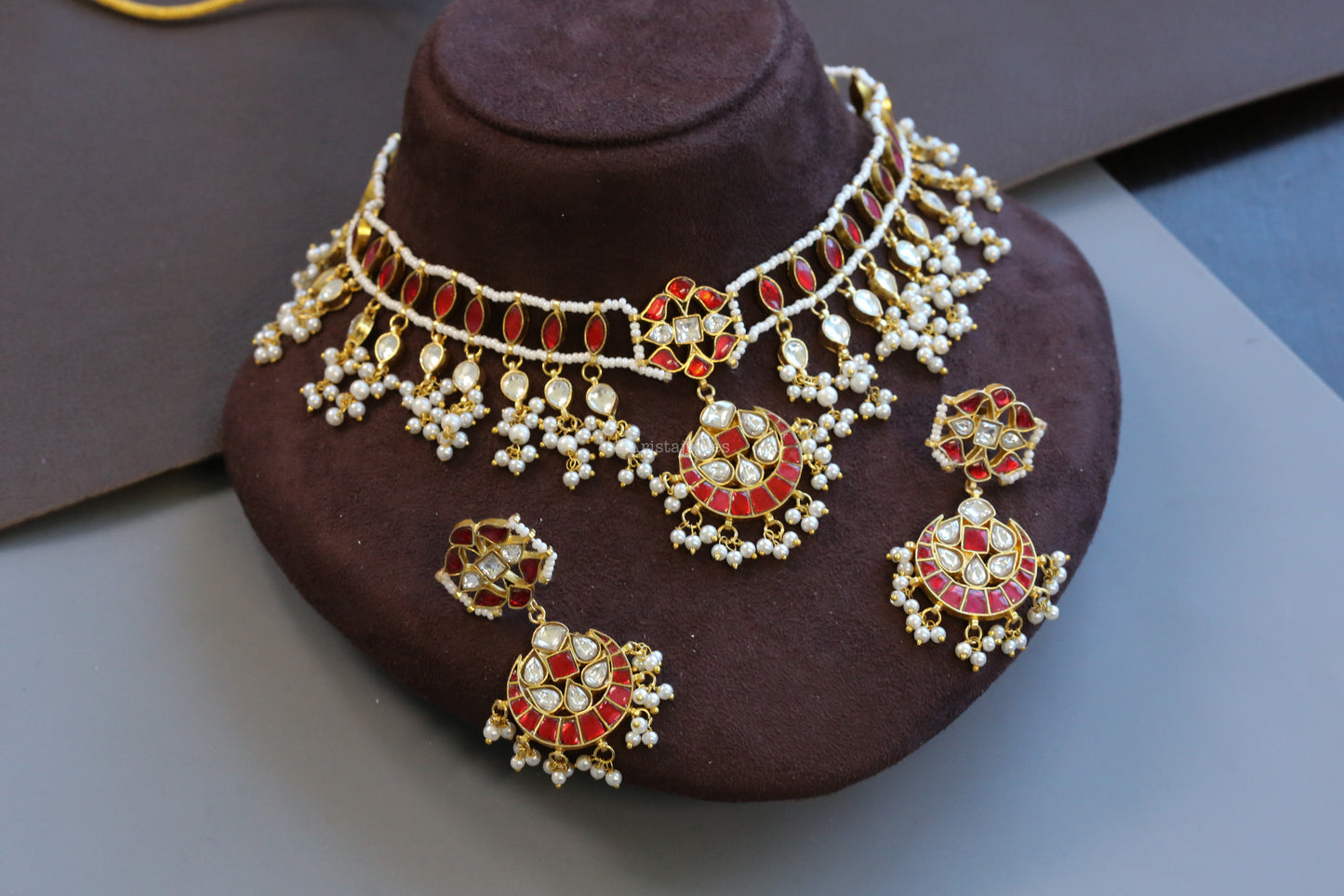 Aarzoo Handmade Jadau Kundan Necklace Set - Red