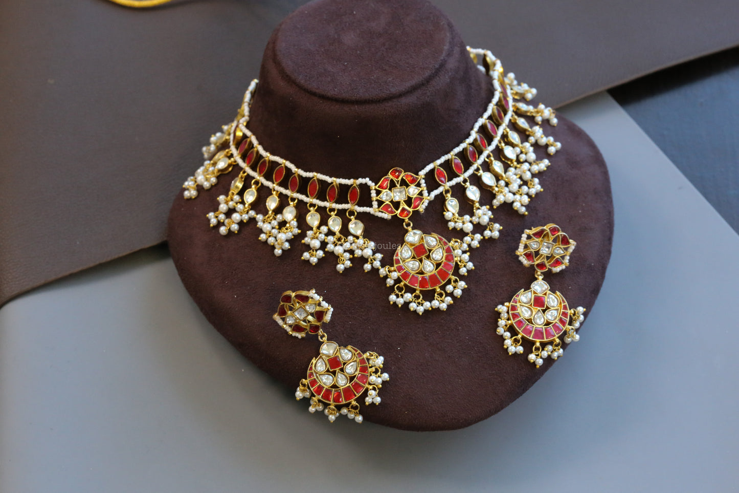 Aarzoo Handmade Jadau Kundan Necklace Set - Red