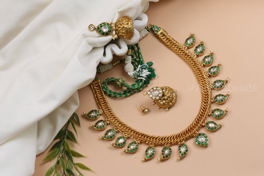 Double Sided Jalebi Mango Necklace Set - Reversible (V102-04)