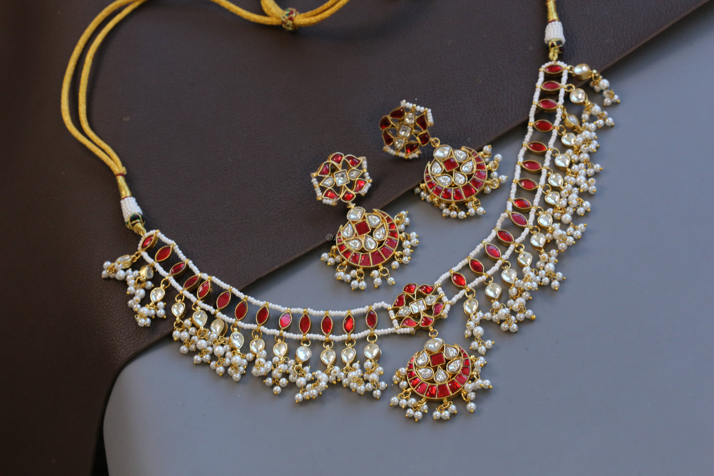 Aarzoo Handmade Jadau Kundan Necklace Set - Red