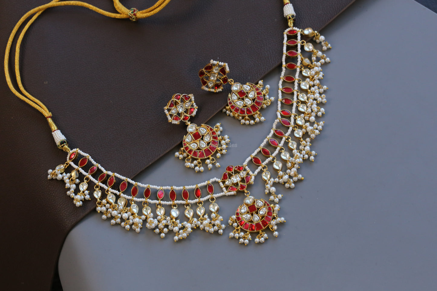 Aarzoo Handmade Jadau Kundan Necklace Set - Red