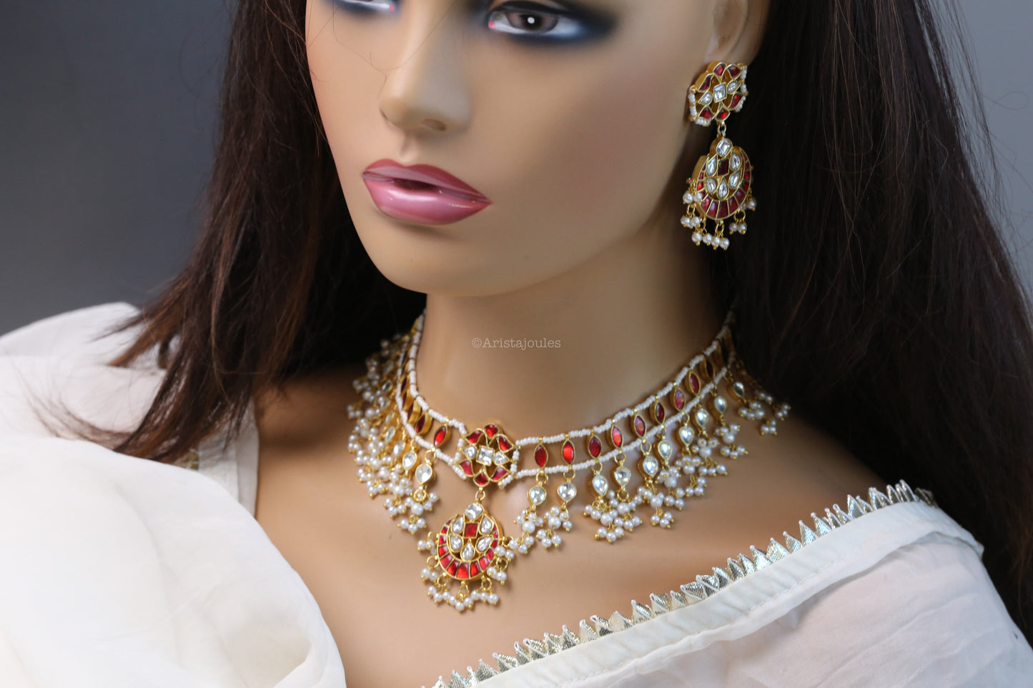 Aarzoo Handmade Jadau Kundan Necklace Set - Red