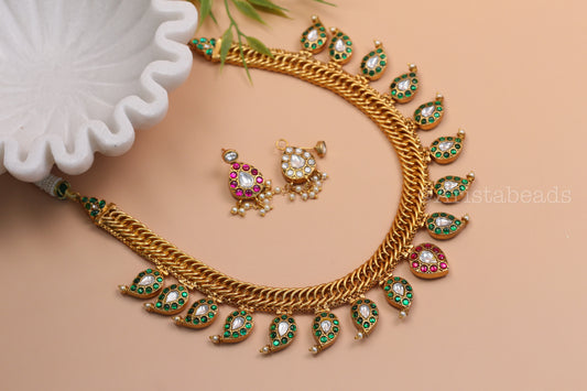 Double Sided Jalebi Mango Necklace Set - Reversible (V102-05)
