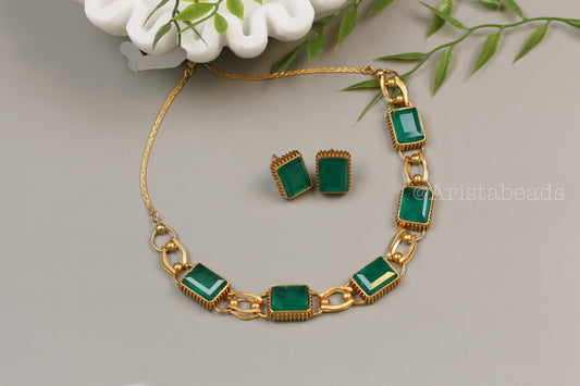 Emerald Green Doublet Necklace/ Choker Set (104-38)