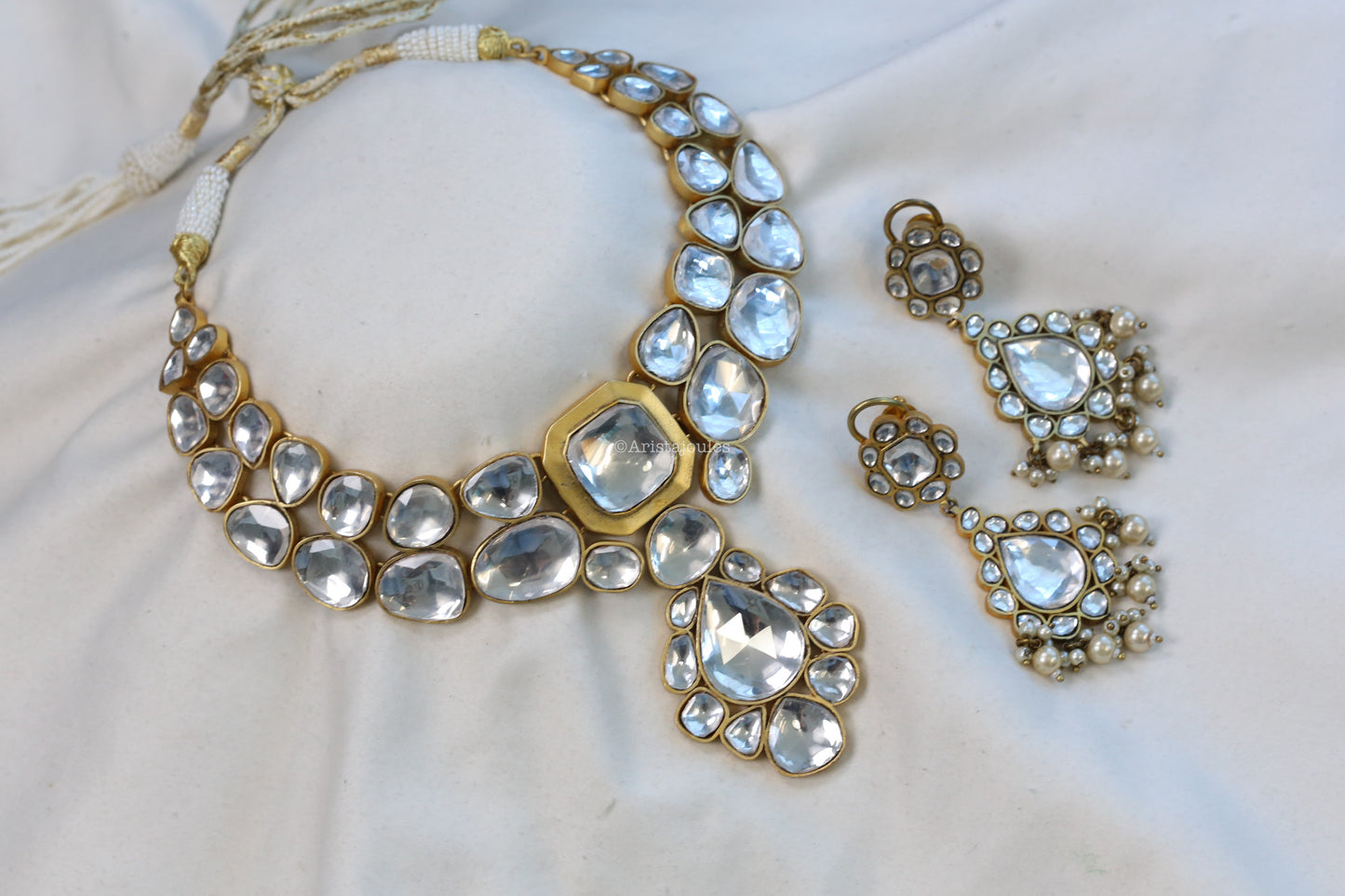 Roshini Big Polki Kundan Necklace Set (Vintage Polish)