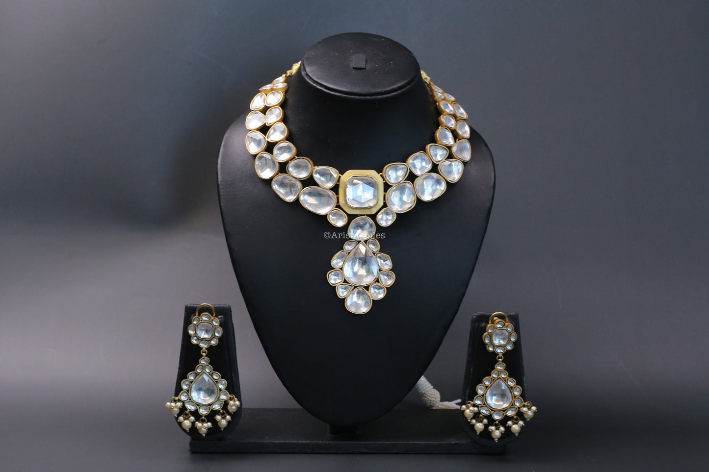 Roshini Big Polki Kundan Necklace Set (Vintage Polish)