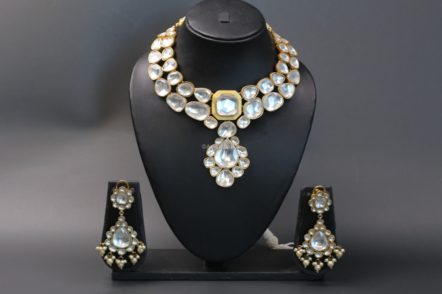 Roshini Big Polki Kundan Necklace Set (Vintage Polish)