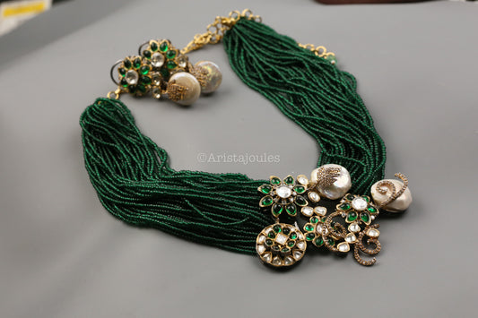 Designer Baroque Pearls, CZ & Green Pota Multistrand Set