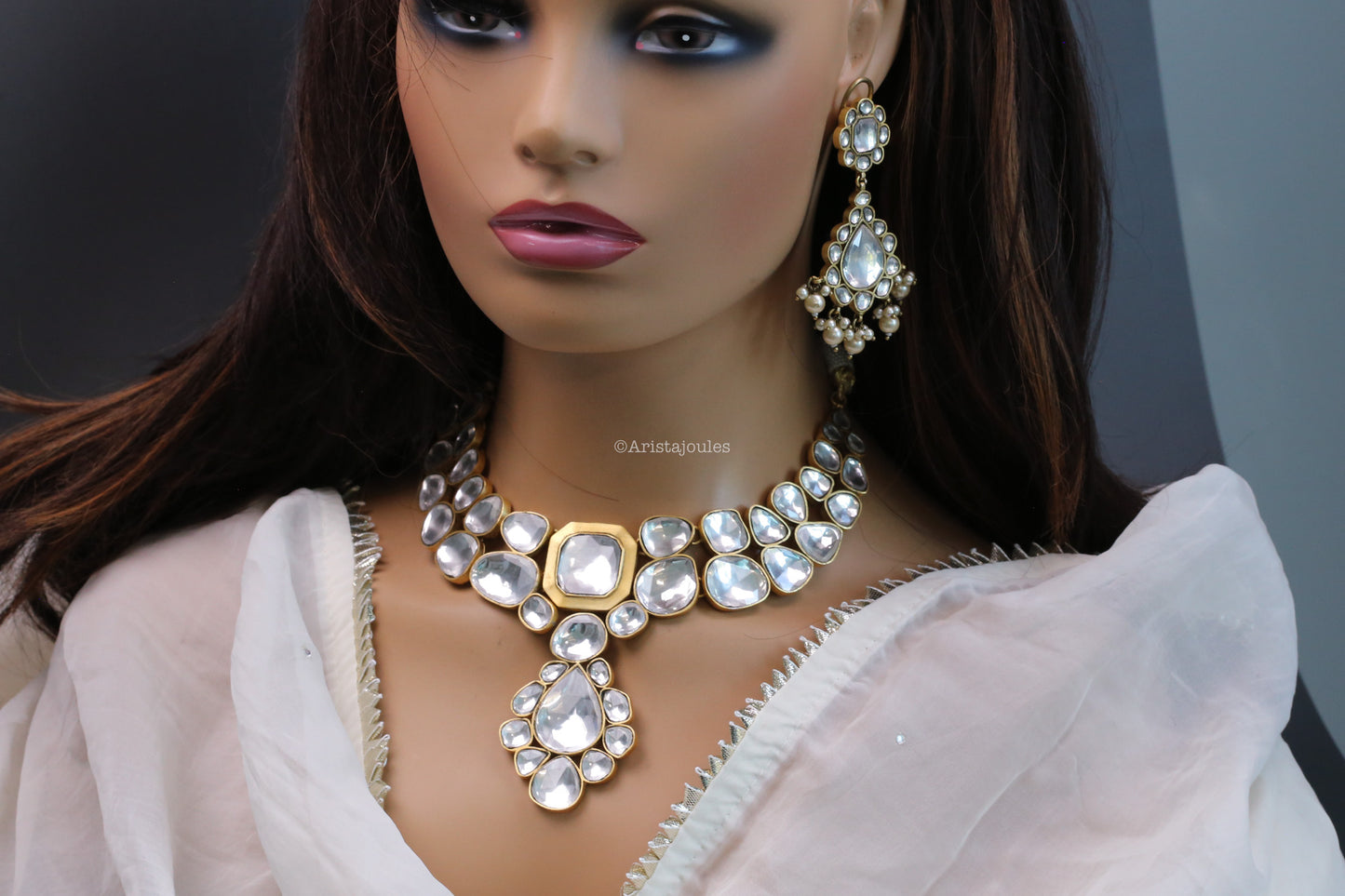 Roshini Big Polki Kundan Necklace Set (Vintage Polish)