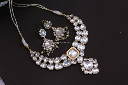 Roshini Big Polki Kundan Necklace Set (Vintage Polish)