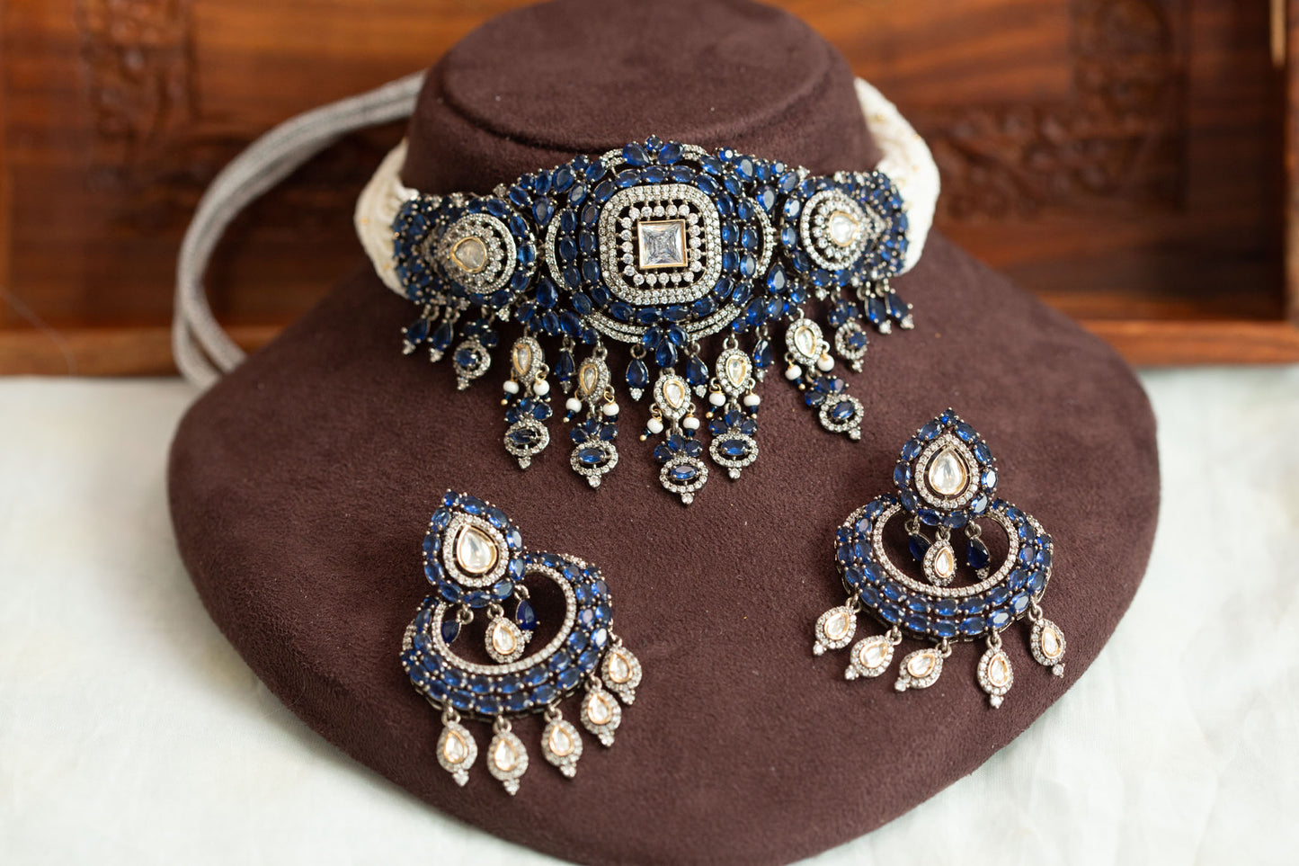 Neelam CZ & Kundan Polki Necklace Set