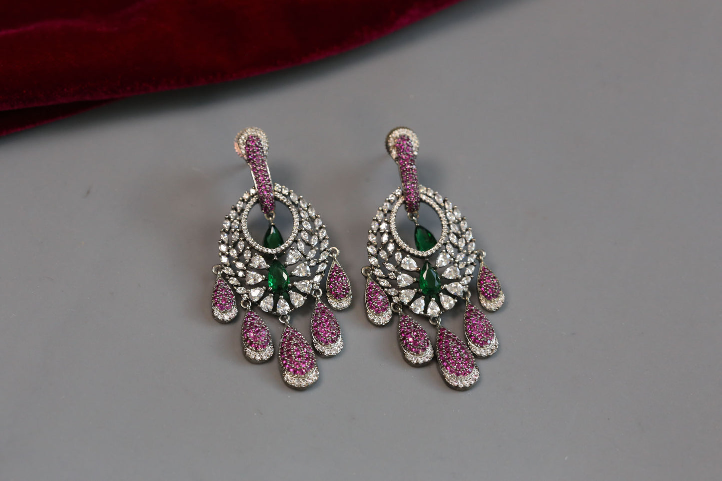 Premium CZ Earrings - Ruby Green