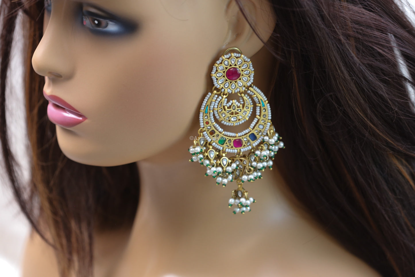 Inayat Vintage Polish Navratan Chandbaali