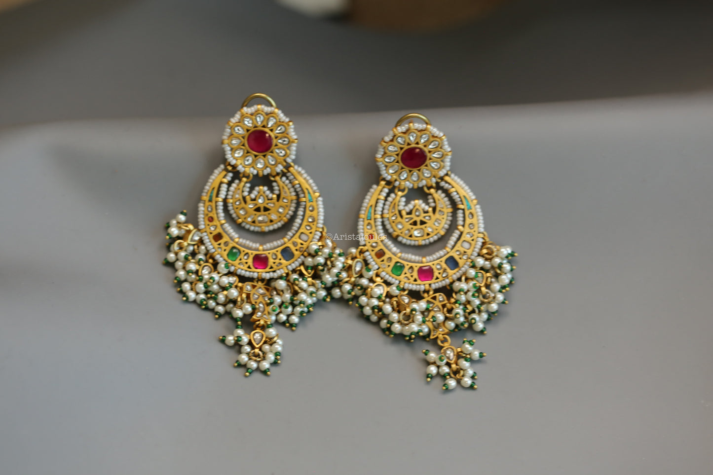 Inayat Vintage Polish Navratan Chandbaali