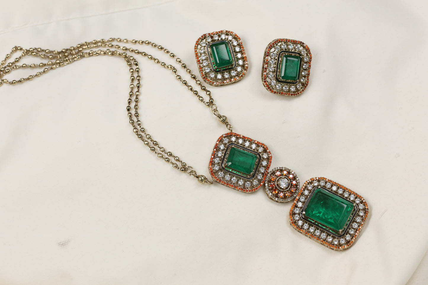 Premium Orange CZ & Green Doublet Set  (104-41)