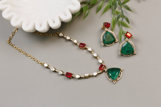 Ruchi Premium Red & Green Doublet Set  (104-42)
