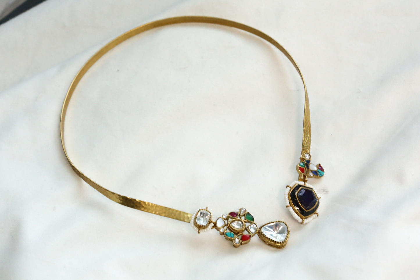 Adjustable Fusion Kundan, Doublet Hasli - Blue