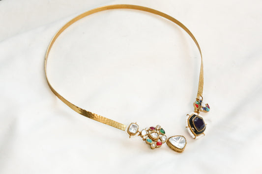 Adjustable Fusion Kundan, Doublet Hasli - Blue