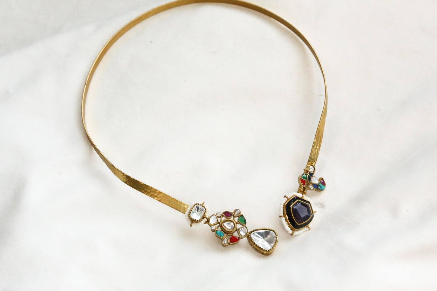 Adjustable Fusion Kundan, Doublet Hasli - Blue