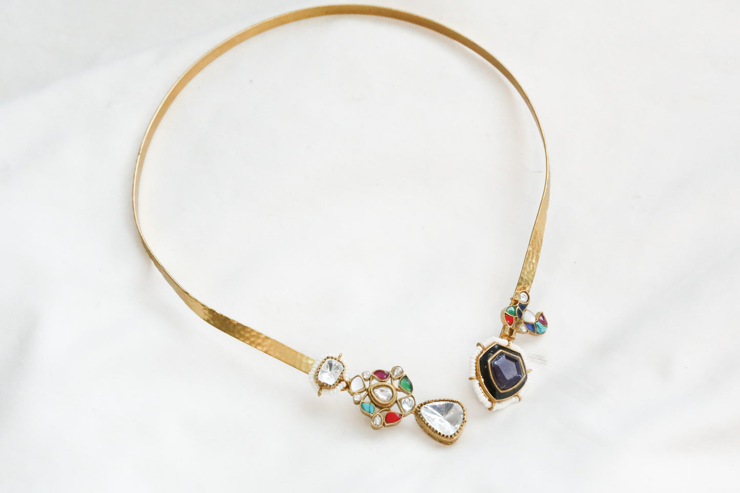 Adjustable Fusion Kundan, Doublet Hasli - Blue