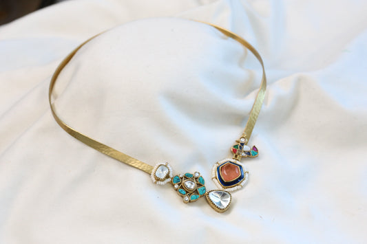 Adjustable Fusion Kundan, Doublet Hasli - Orange