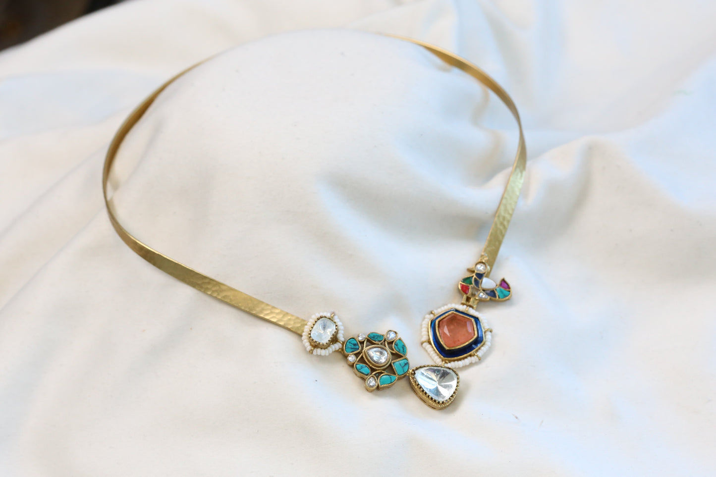 Adjustable Fusion Kundan, Doublet Hasli - Orange